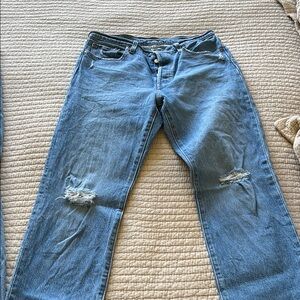Levi's Blue Straight Leg Jeans with Distressed Details